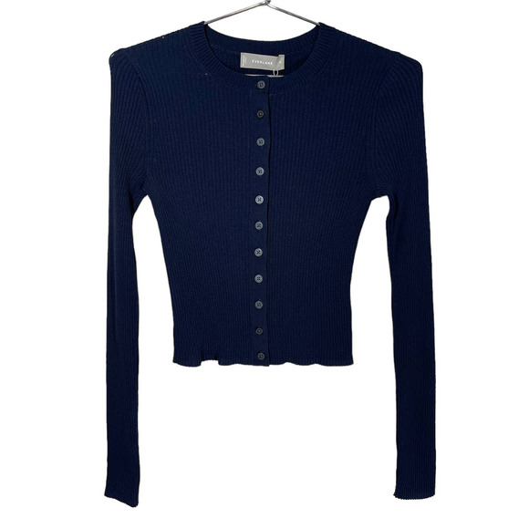 NWOT Everlane Ribbed Cropped Cardigan Navy Blue Medium - Picture 5 of 11